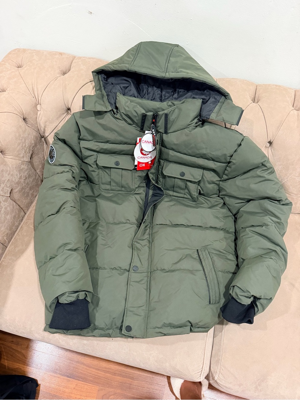 Canada Weather Gear Men's Olive Green Hooded Puffer Coat